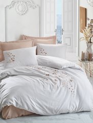 Комплект постельного белья Cotton Box Сатин с вышивкой евро - Della Bej