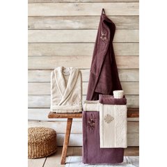 Набор халатов с полотенцем Karaca Home - Fronda Murdum-Bej фиолетовый-бежевый
