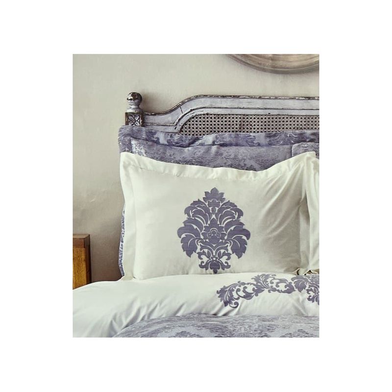 Набор постельное белье с покрывалом + плед Karaca Home - Adrienne gri серый евро (10)
