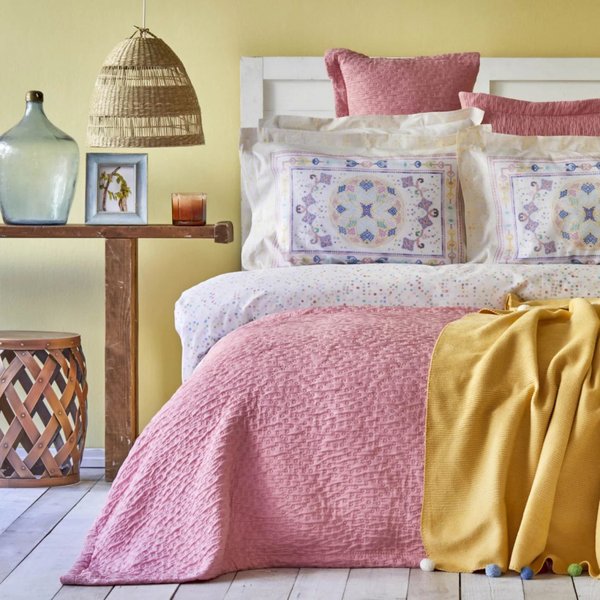 Набор постельное белье с покрывалом + плед Karaca Home - Bonbon pembe розовый евро (8)