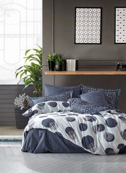 Постельное белье ранфорс Cotton Box Modern евро - ORVA indigo