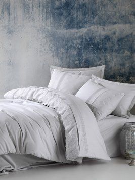 Постельное белье Cotton Box&trade; ранфорс с вышивкой евро - Elba gri