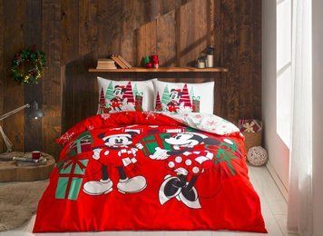 Постельное белье TAC на резинке - Minnie & Mickey Christmas евро