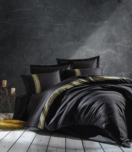 Комплект постельного белья Cotton Box Сатин с вышивкой евро - Royal siyah