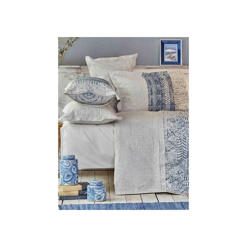 Набор постельное белье с одеялом Karaca Home - Marea mavi голубой евро