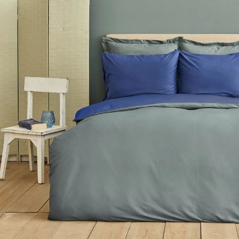 Постельное белье Karaca Home - Basic gri-indigo серый-индиго евро