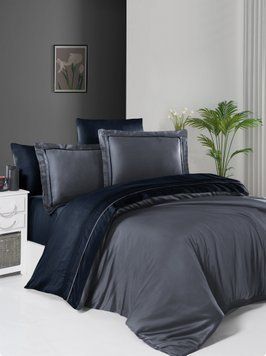 Постельное белье First Choice евро размер сатин де люкс двухцветный -  dark grey/navy blue