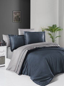 Постельное белье First Choice евро размер сатин де люкс двухцветный - denim/grey