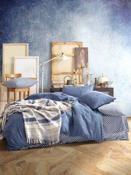 Постельное белье с пледом Cotton Box&trade; Denim ранфорс евро - Lacivert