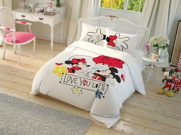 Постельное белье TAC на резинке - Mickey & Minnie Cek Canlandir евро