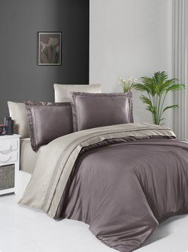 Постельное белье First Choice евро размер сатин де люкс двухцветный - lilac/beige