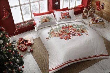 Постельное белье TAC сатин евро - Santa kirmizi двухсторонний