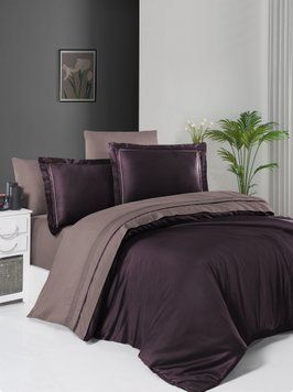 Постельное белье First Choice евро размер сатин де люкс двухцветный -  purple/lilac