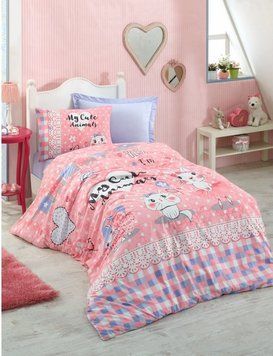 Постельное белье Cotton Box подростковое - Animals pembe