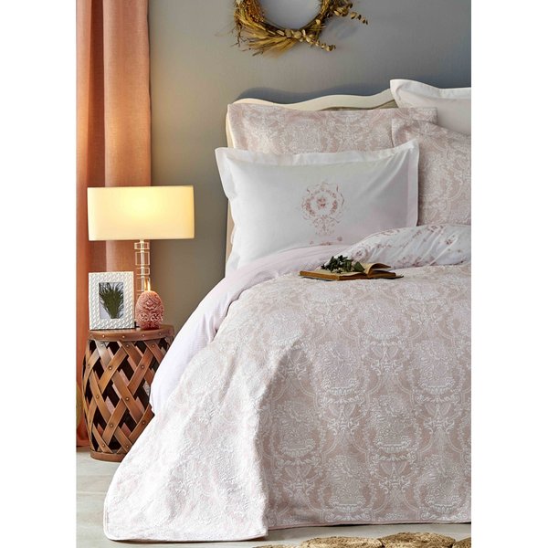 Набор постельное белье с покрывалом Karaca Home - Quatre delux pudra пудра евро
