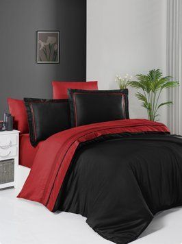 Постельное белье First Choice евро размер сатин де люкс двухцветный -  red/black