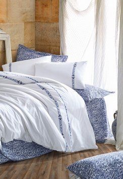 Постельное белье Cotton Box&trade; Majestic с вышивкой евро - Delmor lacivert
