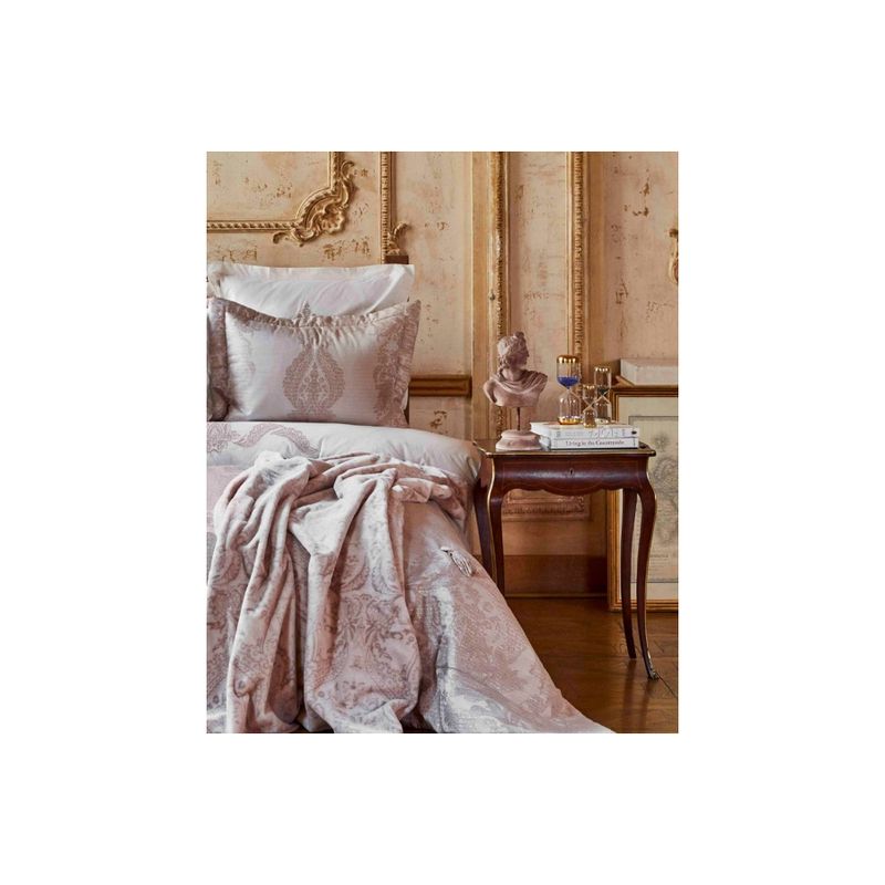 Набор постельное белье с покрывалом + плед Karaca Home - Adrila rosegold золотисто-розовый евро (10)