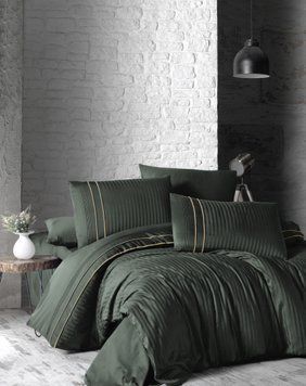 Постельное белье First Choice сатин де люкс - Stripe style dark green