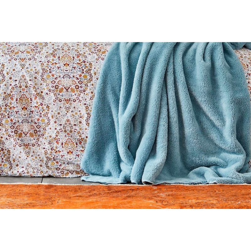 Набор постельное белье с пледом Karaca Home - Fiorela petrol синий евро