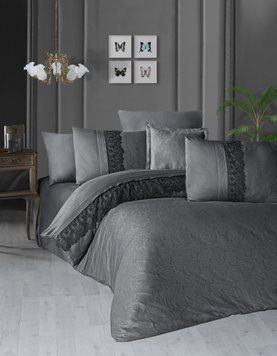 Постельное белье First Choice Vip moon сатин с кружевом - florenza smoke