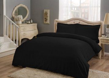 Постельное белье Tac basic сатин однотонный двуспальный евро - Black