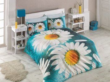 Постельное белье Floral Seri 3D евро - Daisy mavi