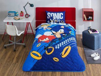Покрывало Tac Disney стеганное 160*220 см с наволочкой - Sonic