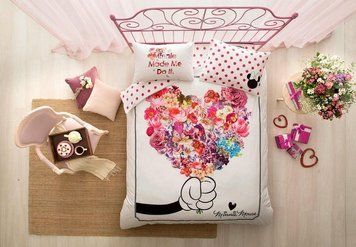 Постельное белье TAC на резинке - Mickey and minnie flowers ( евро)