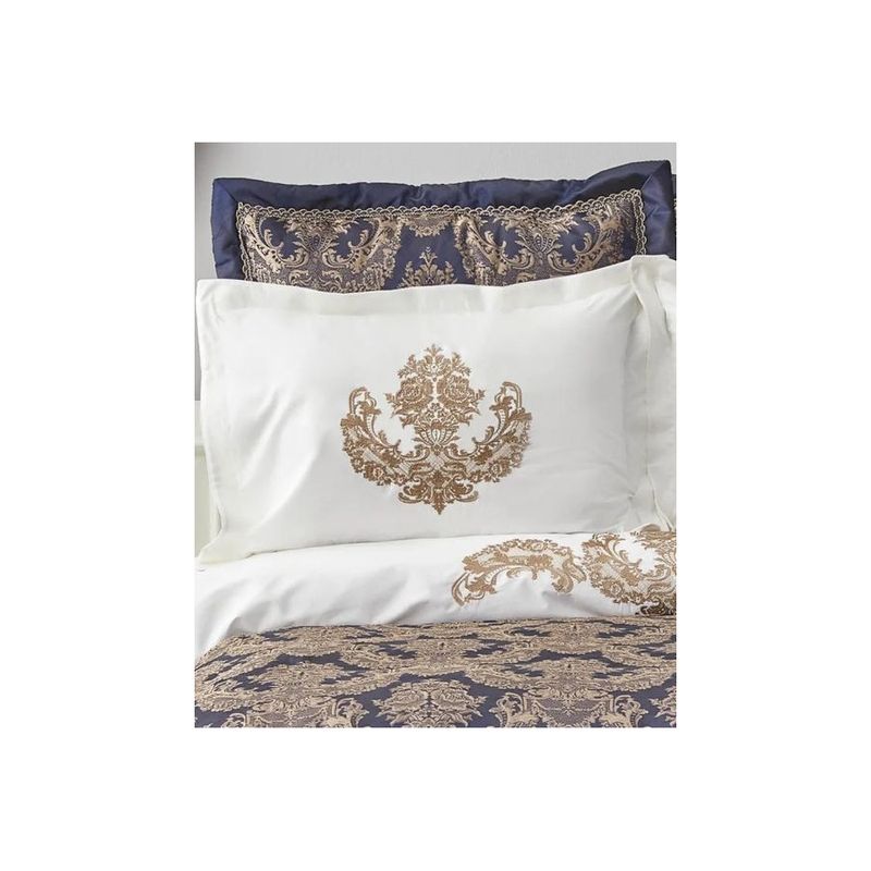 Набор постельное белье с покрывалом + плед Karaca Home - Helena lacivert синий евро (10)