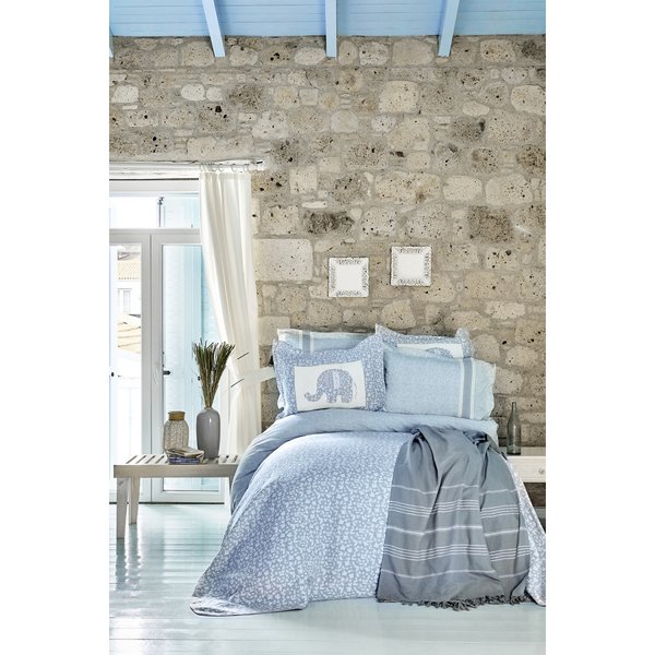Набор постельное белье с покрывалом + пике Karaca Home - Zilonis mavi голубой евро